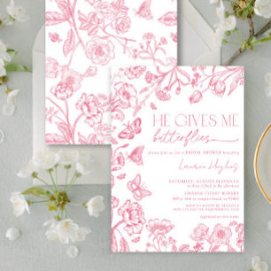 Er gibt mir Schmetterlinge rosa Vintages Brautpart Einladung
