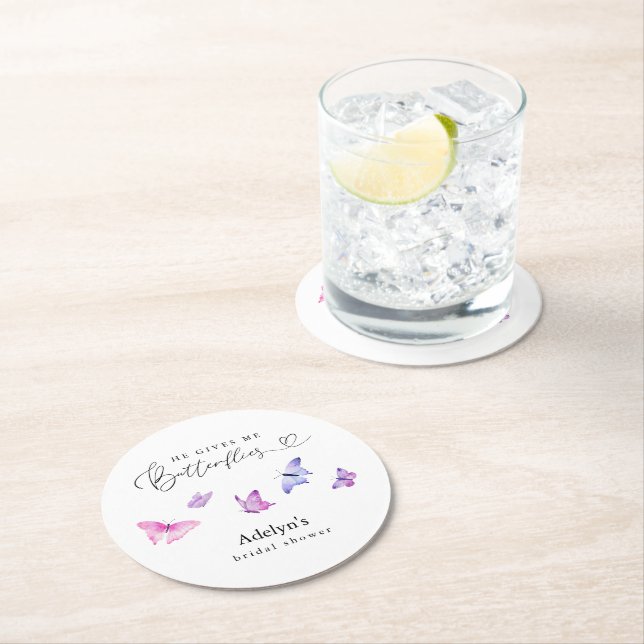 Er gibt mir Schmetterlinge Runder Pappuntersetzer (Vor Ort)