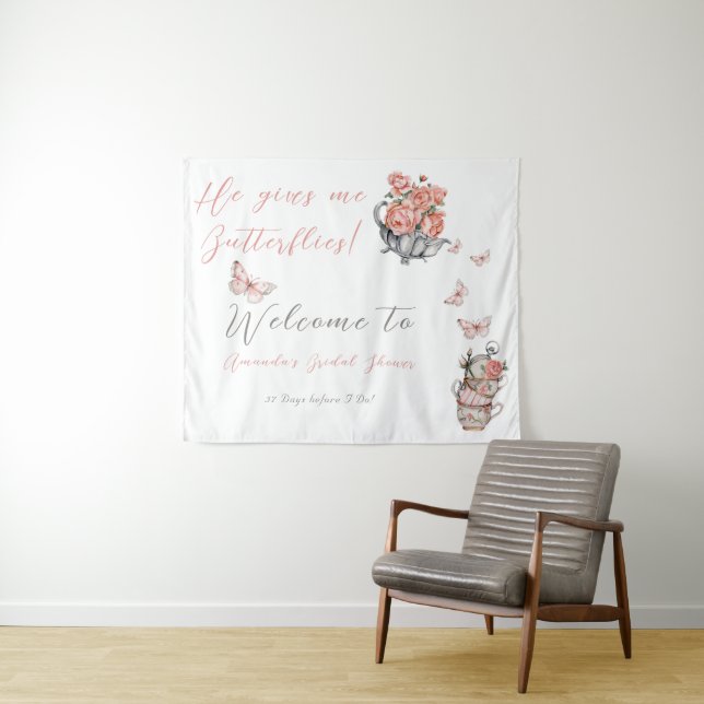 Er gibt mir Schmetterlinge Tee-Flora-Dusche Hinter Wandteppich (Beispiel (Horizontal))