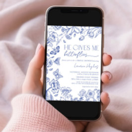 Er gibt mir Schmetterlinge Vintages blaues Brautpa Einladung