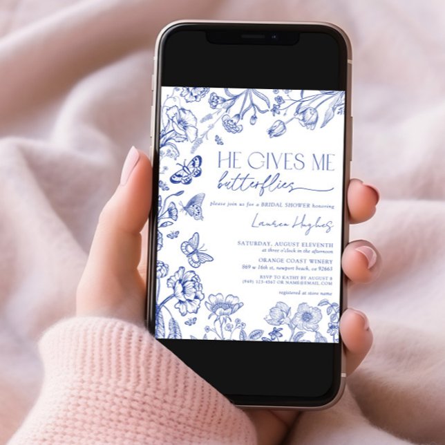 Er gibt mir Schmetterlinge Vintages blaues Brautpa Einladung (Von Creator hochgeladen)
