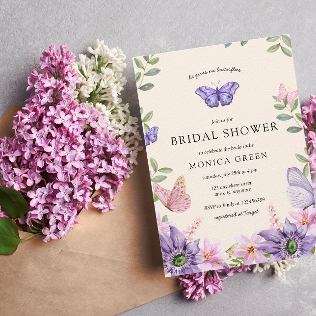 Er gibt mir Schmetterlinge Wildblumen Brautparty Einladung (He gives her butterflies Bridal Shower Invitation)