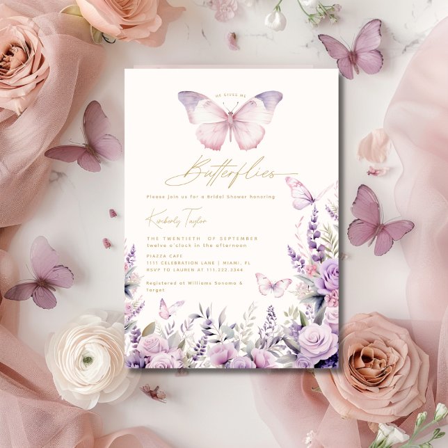 Er gibt mir Schmetterlinge Wildblumen Brautparty Einladung (He Gives Me Butterflies Wildflowers Bridal Shower Invitation)