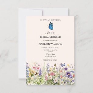 Er gibt mir Schmetterlinge Wildblumen Brautparty Einladung