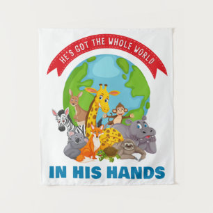 Er Got die ganze Welt in seinen Händen - die Glaub Wandteppich