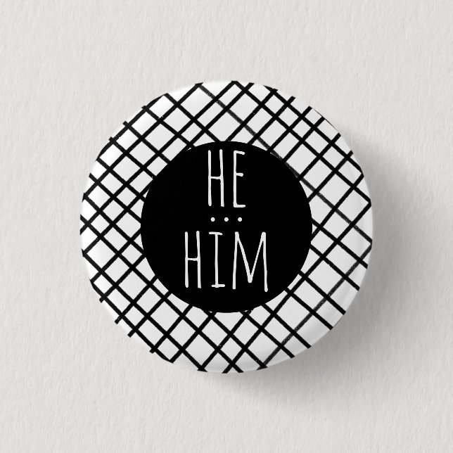 ER/HABM Pronouns Handmade Grid Schwarz-weiß CUSTOM Button (Vorderseite)