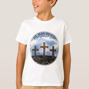 Er hat 3 gequälte Kreuze mit Lord's Gebet aufgezog T-Shirt