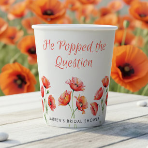 Er hat die Frage Poppy-Blumen-Brautjungfernparty Pappbecher