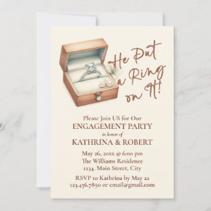 Er hat einen Ring drauf gelegt! Beige-Engagement-P Einladung