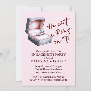 Er hat einen Ring drauf gelegt! Pink-Engagement-Pa Einladung