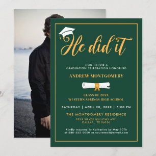 Er Hat Es Geschafft Abschlussmütze Quaste Grün Abs Einladung