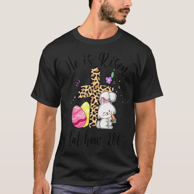 Er hat Leopard Bunny Happy Oaster Christlich T-Shirt (Vorderseite)