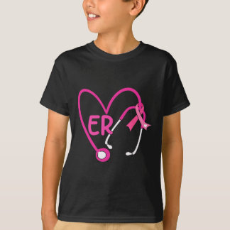 Er Herz Stethoskop rosa Ribbon Brustkrebs er T-Shirt