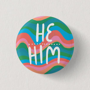 ER/HIM Pronouns farbenfroh handschrift grünes pink Button