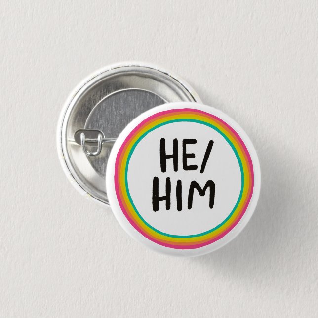 ER/HIM Pronouns Rainbow Bright Circle Ring Button (Vorne & Hinten)