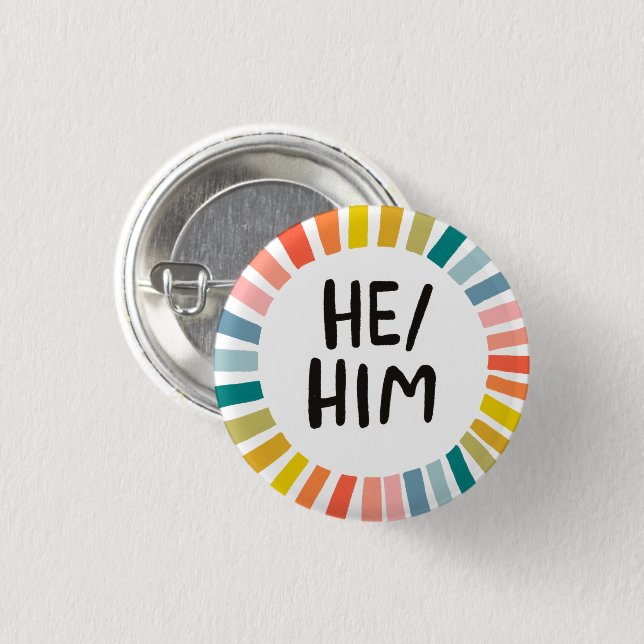 ER/HIM Pronouns Rainbow Soft Circle Ring Button (Vorne & Hinten)