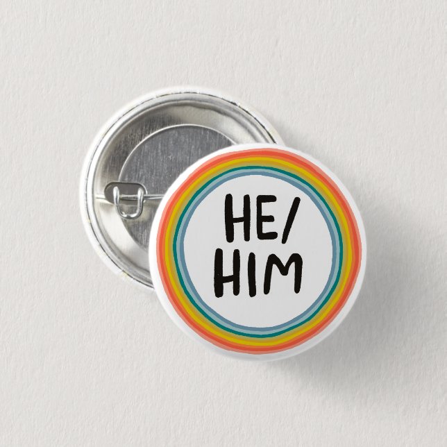 ER/HIM Pronouns Rainbow Soft Circle Ring Button (Vorne & Hinten)