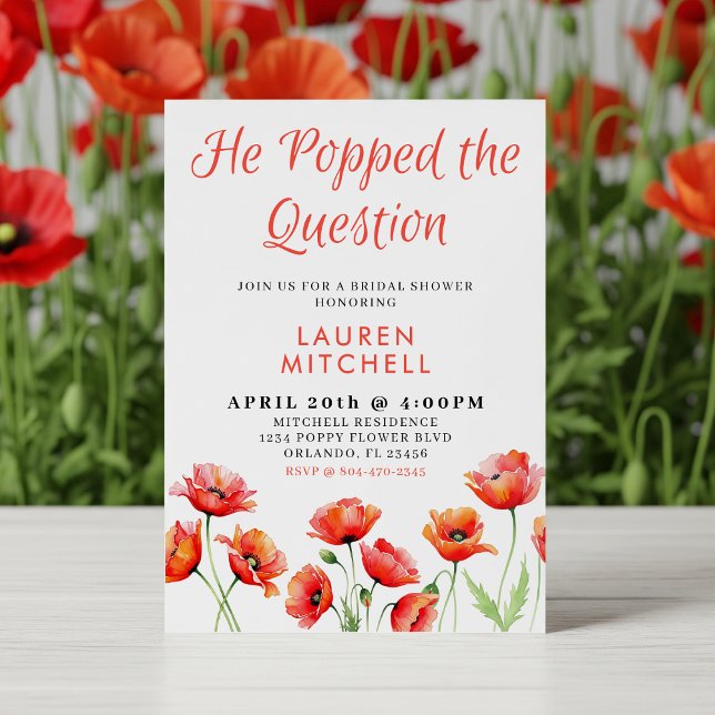 Er hob das Brautparty "Frage Poppy Blume" auf Einladung (He Popped the Question Poppy Flower Bridal Shower Invitation
)