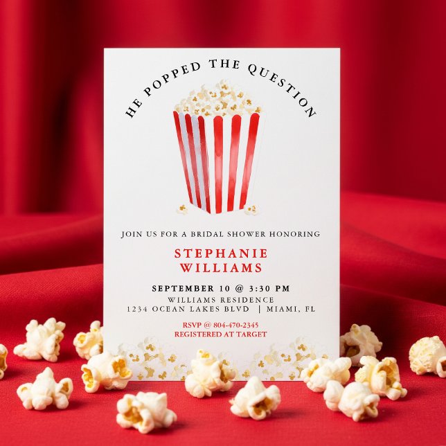 Er hob das Fragepocorn-Brautparty auf Einladung (He Popped the Question Popcorn Bridal Shower Invitation
)