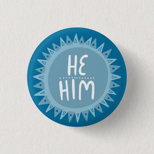 ER / IHM Pronouns Sun Pride handletted Blue Button (Vorderseite)