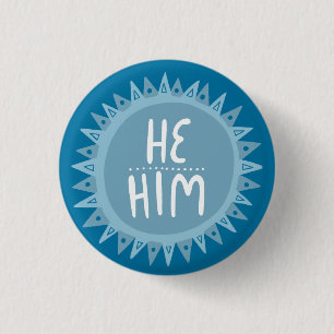 ER / IHM Pronouns Sun Pride handletted Blue Button