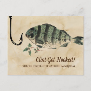 Er ist an der Angel! Lustige Fisch-Hochzeitseinlad Einladung