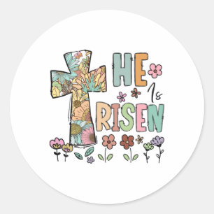 Er ist auferstanden Christliche Osterblumen Jesus Runder Aufkleber