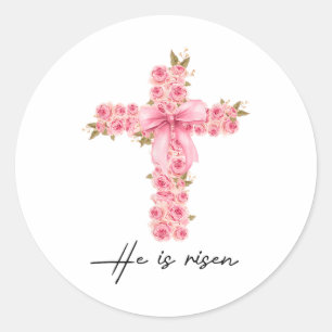 Er ist auferstanden Coquette Schleife Blumen Kreuz Runder Aufkleber
