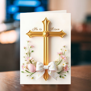 Er Ist Auferstanden Floral Katholisches Kreuz Reli Feiertagskarte