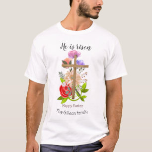 Er ist auferstanden, florale Holz-Osterfamilie, Re T-Shirt