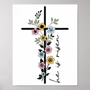 Er ist auferstanden Florales Kreuz Frauen Ostern C Poster