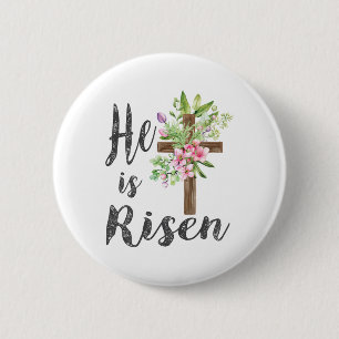 Er ist auferstanden Florales Kreuz Vintage Frohe O Button