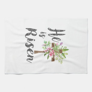 Er ist auferstanden Florales Kreuz Vintage Frohe O Geschirrtuch