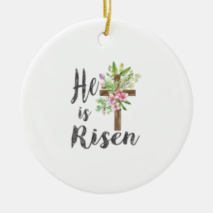 Er ist auferstanden Florales Kreuz Vintage Frohe O Keramik Ornament