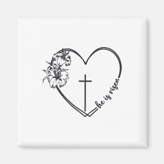 Er ist auferstanden Herz-Blumen-Kreuz-Bibel-Christ Magnet
