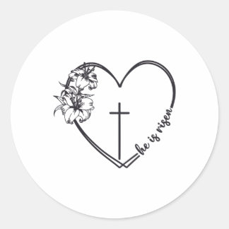 Er ist auferstanden Herz-Blumen-Kreuz-Bibel-Christ Runder Aufkleber