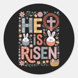 Er ist auferstanden Jesus Floral Süßer Osterhase K Runder Aufkleber