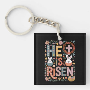 Er ist auferstanden Jesus Floral Süßer Osterhase K Schlüsselanhänger