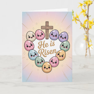 Er ist auferstanden Kawaii-Ei im Herz-Design-Oster Karte