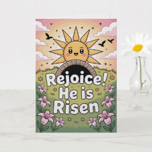 Er ist auferstanden Kawaii lächelnde Sonne Osterka Karte