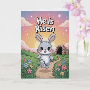 Er ist auferstanden Kawaii Osterkarte Süßer Hase Karte