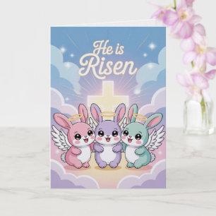 Er ist auferstanden Kawaii Osterkarte  Süßer Hase  Karte