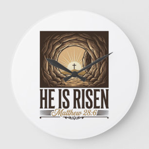 Er ist auferstanden Ostergrab Kreuz Vintage Christ Große Wanduhr