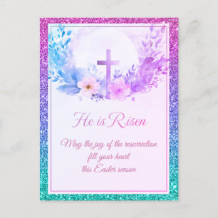 Er ist auferstanden Ostern Aquarell Blumen, Religi Feiertagspostkarte