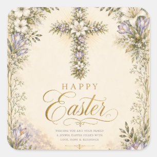 Er ist auferstanden Ostern, Elegantes florales Kre Quadratischer Aufkleber
