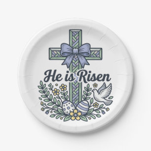 Er ist auferstanden Ostern Kreuz Vintage Vektor Pappteller