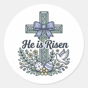 Er ist auferstanden Ostern Kreuz Vintage Vektor Runder Aufkleber