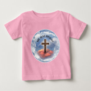 Er ist auferstanden raues Kreuz mit Wolken Baby T-shirt
