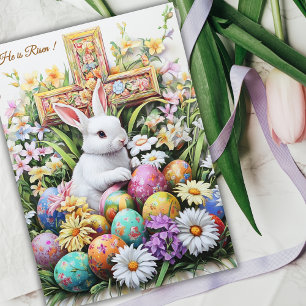 Er ist auferstanden Religiöser Osterhase Kreuz Flo Feiertagskarte