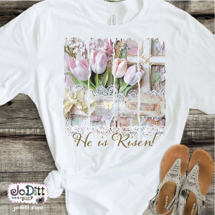 Er ist auferstanden Tulpenkreuz Christliches Vinta T-Shirt